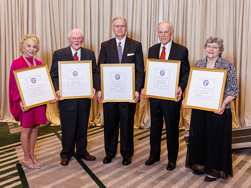 Medical Hall of Fame inductees, from left include Stephanie Chapman (wife of Dr. Stanley Chapman), Dr. Fred Ingram, Dr. Michael Mansour, Dr. James (Jim) Rayner and Dr. Hannah Gay.